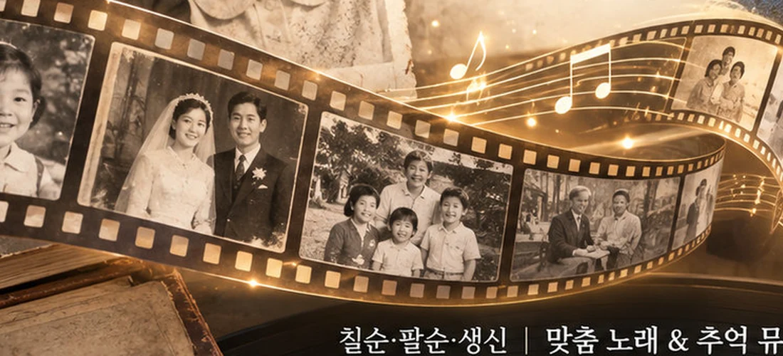 오래된 가족사진이 담긴 필름을 표현한 연출 이미지