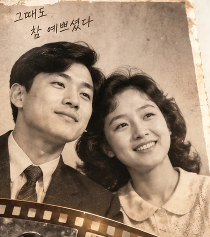 젊은 시절 부부의 흑백 기념사진을 표현한 연출 이미지